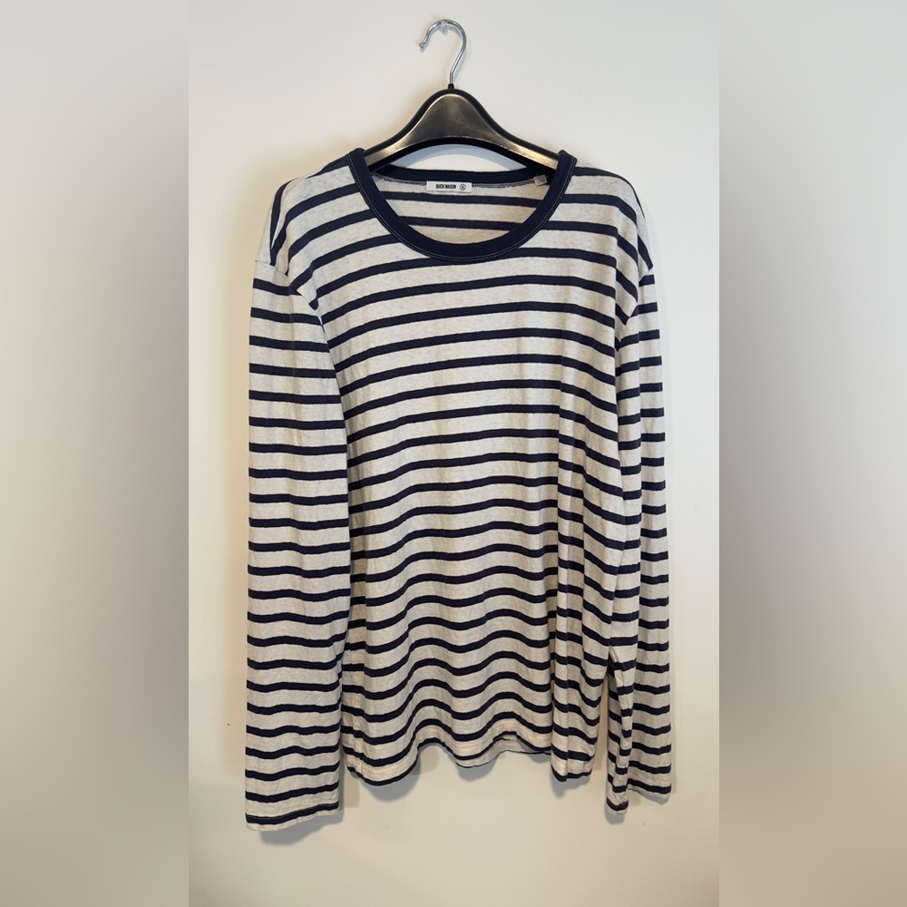 Buck Mason Black and White Striped Long Sleeve Tee